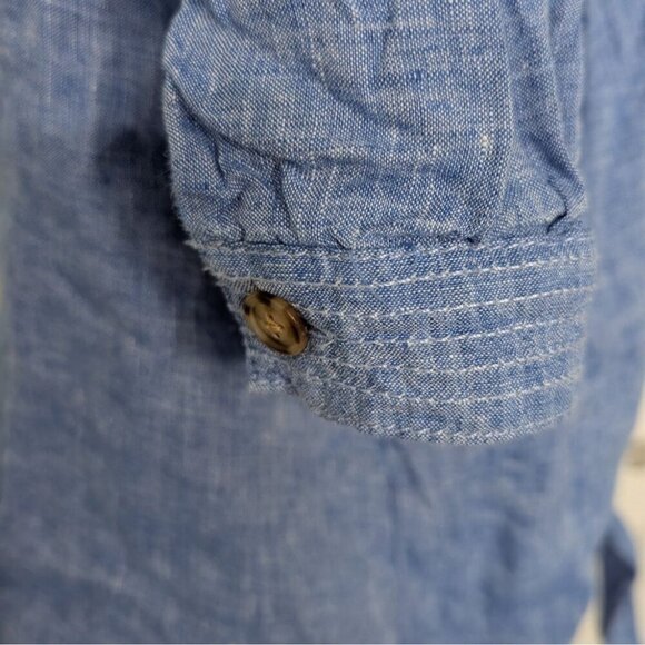 Talbots 100% Linen Shirt Womens Size Large Blue Tie Front Square Neck Coastal - Picture 7 of 11